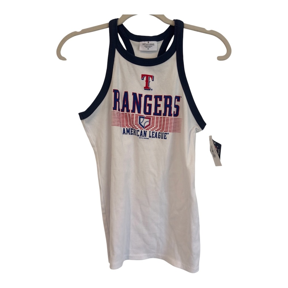 Texas Rangers MLB Women Racerback Tank Top White Navy Medium NWT Soft As A Grape